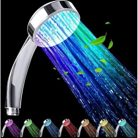 Pair Lntyq LED Douche, Pommeau Lumineux, Pomme de Douche Lumineux, Pomme de Douche Couleur, Douchette LED, à Changement Automatique de 7 Couleurs, Universelle, Chrome