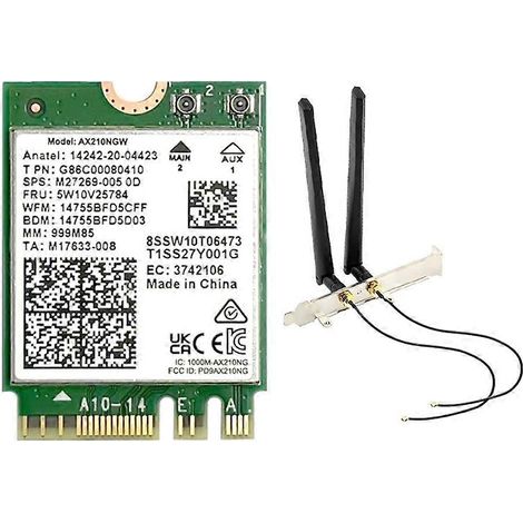 Carte réseau sans fil AX210NGW WiFi 6E + antenne 2,4 GHz/5 GHz/6 GHz tri-bande Bluetooth 5.3, adaptateur WiFi 5374 Mbps pour ordinateur portable (1/5)