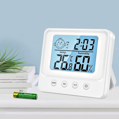 Innenthermometer-Hygrometer, Luftfeuchtigkeitssensor Innenwetterstation, intelligente Hintergrundbeleuchtung, Uhr, Datum, ℃/℉ umschaltbar, Heimthermometer-Hygrometer, Büro, Gewächshaus (1/5)