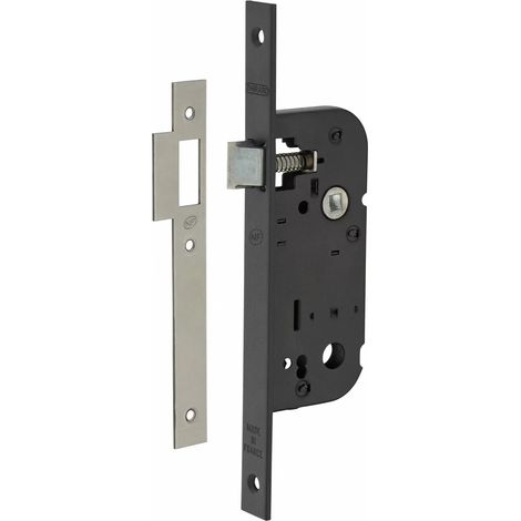 Thirard – Serrure encastrable NF pour porte intérieure – Axe 40mm – Demi-tour réversible – Gâche plate en acier – Finition époxy noir