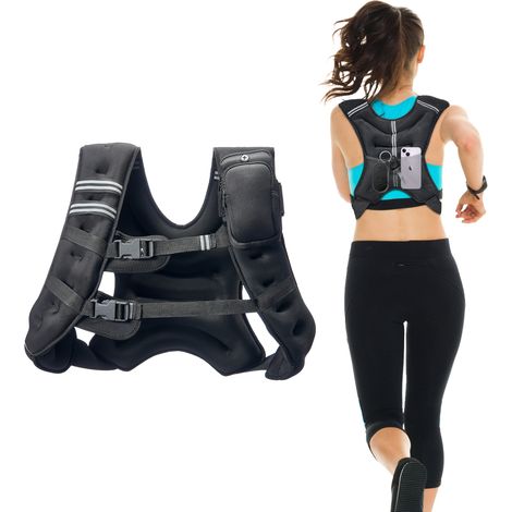 VEVOR Giubbotto con Pesi 13,8kg, Giubbotto con Pesi Fibbia Regolabile, Spalline e Striscia Riflettente per Allenamento Fisico, Attrezzatura da Allenamento Bodybuilding, Corsa, Jogging Fitness, Nero