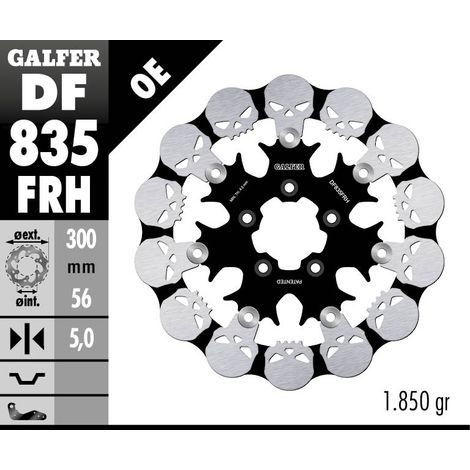 DISQUE DE FREIN AVANT GALFER HARLEY-DAVIDSON (300X56X5) MOTIF DE TÊTE DE MORT FLOTTANTE (MOTIF DE TÊTE DE MORT)