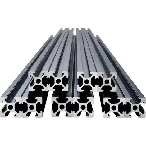 Set di profili in alluminio, lunghezza 1500 mm, larghezza fessura 6 mm, finitura anodizzata, compatibile con accessori a T, design di estrusione 2020 (1/5)