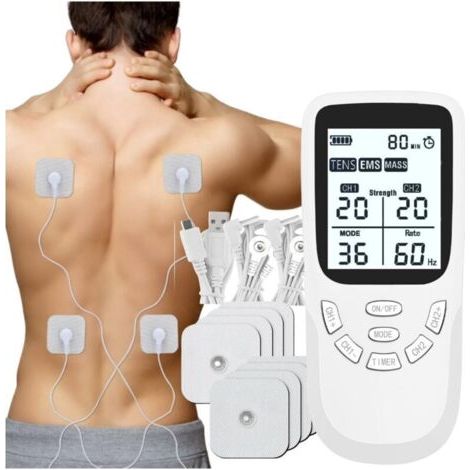 Electrostimulateur musculaire 3 EN 1 TENS EMS – 36 programmes de massage – 2 canaux indépendants – 8 électrodes incluses