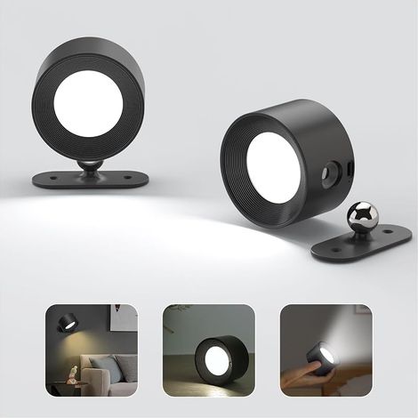 Applique Murale Interieur, Lampe Murale Touch LED avec Port de Charge USB Contrôle Tactile, 3 Niveaux de Luminosité 3 Températures Rotatifs 360° Lampe de Chevet pour Chambre à Coucher Noir (1/5)