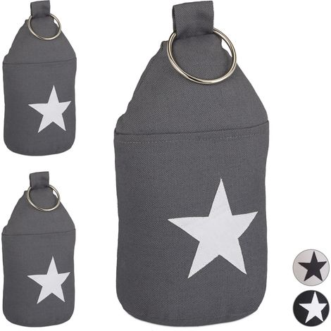 Set of 3 Relaxdays Star Door Stops, Fabric Bumper, Floor Doorstop, Tall, with Handle, HxD: 23 x 11 cm, Dark Grey