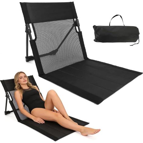 Tapis de plage pliable avec dossier réglable, chaise de plage, chaise de sol, chaise longue pliable pour pique nique, plage, jardin, terrasse, camping (1/5)