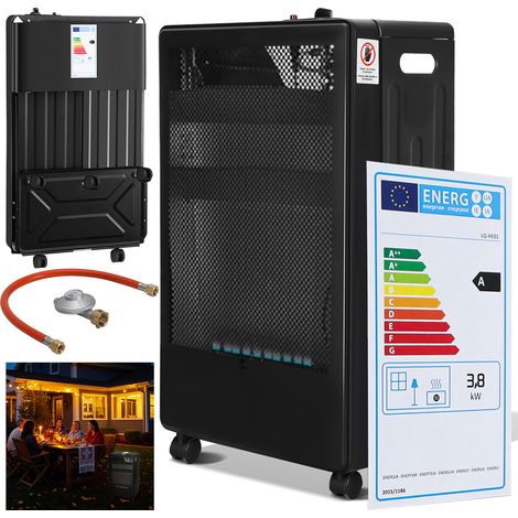 TolleTour Blue Flame Gasheizer 3800W, 2 Heizstufen, ODS, Piezozündung, 5 Rollen (1/5)
