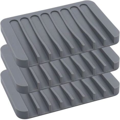 Porte-savon en silicone, douche, cascade, autodrainant, pour salle de bain, cuisine, plan de travail, 3 pièces, gris (1/4)