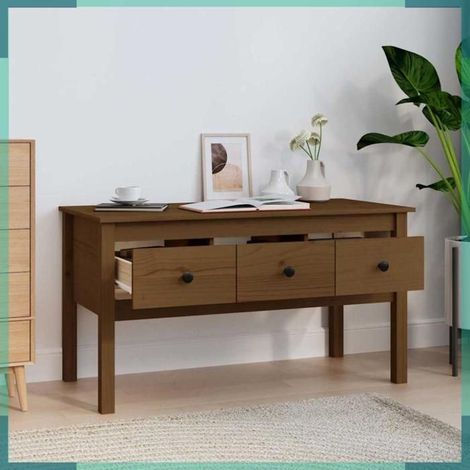 Table basse - 820944 - Bois massif de pin - Marron miel - 102 x 49 x 55 cm (1/5)