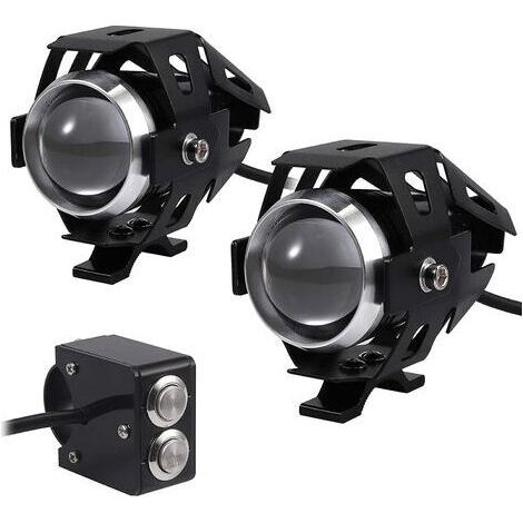 Coppia di fari anteriori a LED U5 impermeabili da 15 W per moto, 3000 lumen – Tensione 12-24 V – Luce fissa e modalità lampeggiante – Facile installazione su manubri da 22 mm