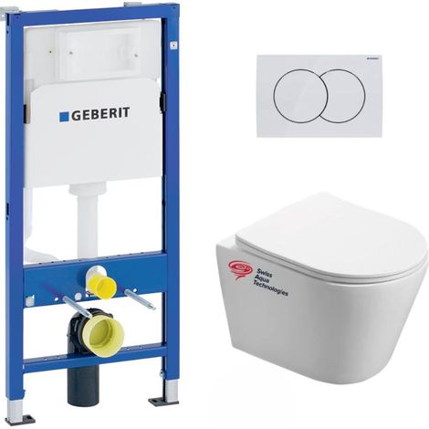 WC Set Vorwandelement + WC Swiss Aqua Technologies Infinitio spülrandlos + Platte Alpinweiß (InfinitioGeb1-DE)