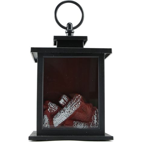 Lampe lanterne LED flamme rétro, suspension lumineuse carrée pour décoration Noël, modèle M. (1/5)