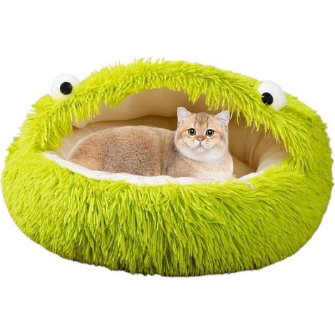 Lit pour chat et chien Green Monster (S, 40 cm) – Lit rond doux et chaud avec de jolis yeux pour animaux de compagnie jusqu'à 4 kg (1/5)