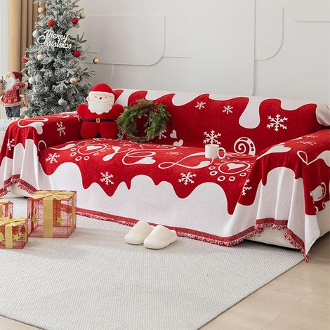 Manta para sofá con flecos y motivos navideños, funda lavable para sofá modular, 180 x 340 cm. (1/5)