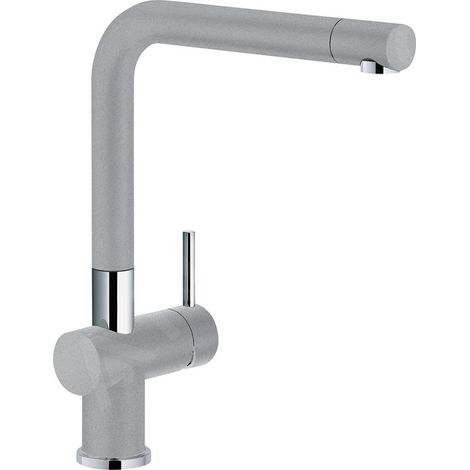 FRANKE Armatur ACTIVE-PLUS, Festauslauf, Hochdruck, Schwenkauslauf, hoher Auslauf, Seitenbedienung links/rechts, Chrom-Steingrau
