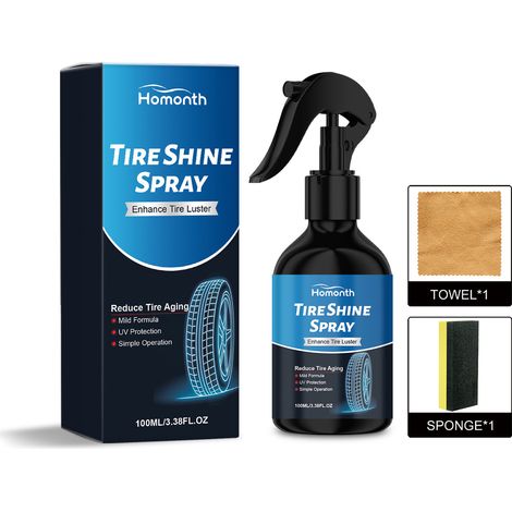 Reifenglanzspray für die tägliche Reinigung, Politur und Aufbereitung von Autoreifen – 100 ml + Schwamm + Tuch -- BIEMMEDUE (1/5)
