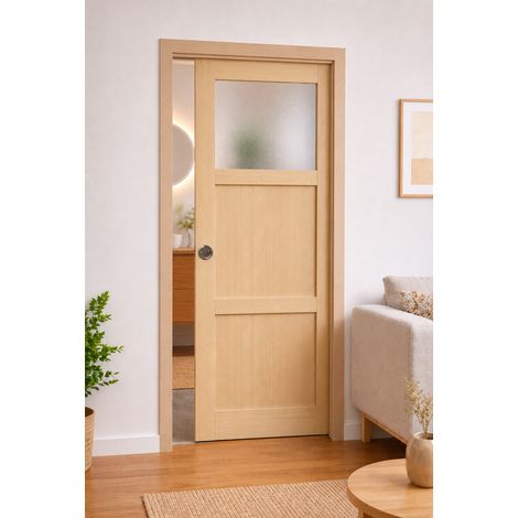 Porte Coulissante Ayous 2 Panneaux + 1 Vitrage H204 X L73 + Système À Galandage Et Kit Finition Inclus (1/3)