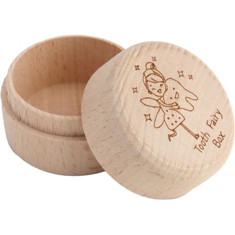Boîte à dents de lait, boîte à dents ronde en bois, boîte de rangement à souvenirs, mini boîte à souvenirs mignonne pour collectionner les dents perdues (1/4)