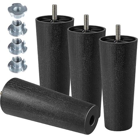 Pieds de meubles en plastique de 20 cm (8 pouces), pieds de table fuselés, pieds de canapé noirs, avec boulons de suspension M8, adaptés aux canapés, tables et chaises longues, lot de 4, 6 x M8 (1/5)