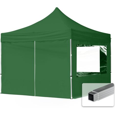 TOOLPORT pop up gazebo 3x3m with four side panels & aluminium frame folding garden tent Water repellent green