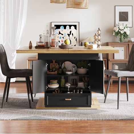 Mesa de comedor extensible 110-140x80x75 cm madera natural en MDF y metal con almacenaje (1/5)