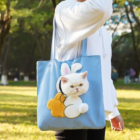 Irovami Sac de transport pour chat bandoulière et à main avec ouverture transparente, bleu