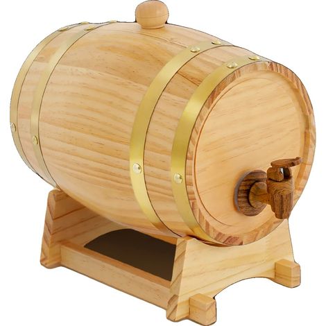 Barril de vino, madera de pino, capacidad de 3 litros, dimensiones 16 cm x 23,5 cm, estilo vintage, requiere montaje. (1/5)