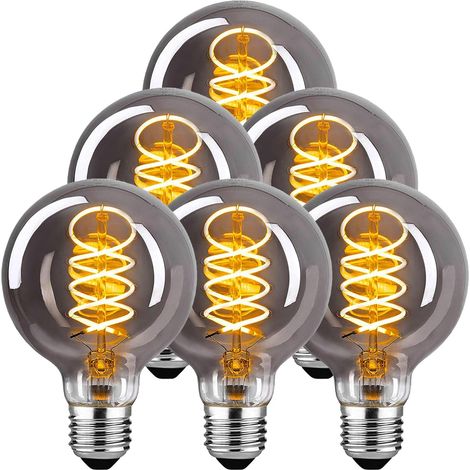 Lot de 6 ampoules LED vintage, 4W, 2700K, 360LM, E27, G80, blanc chaud et gris, luminosité réglable.-AquaForge (1/4)