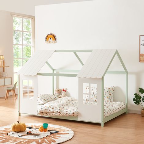 Halboffenes Kinderbett Tostedt 140x200cm Mintgrün/Weiß [en.casa]