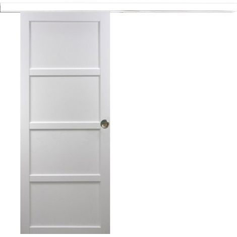 Porte Coulissante Tamera Blanc 4 Panneaux H204 X L83 + Rail Alu Bandeau Blanc Et 2 Coquilles