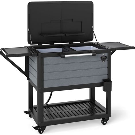 Chariot réfrigérant mobile pour jardin 83 x 50 x 85 cm grande capacité et manœuvrabilité facile en PP noir et gris