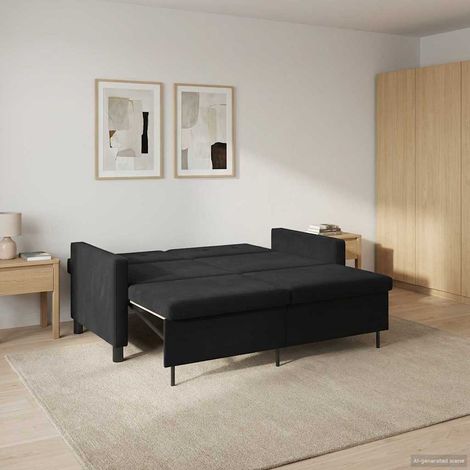 Canapé-lit 2 places noir en tissu, dossier réglable, gain de place, 154 x 94,5 x 80,5 cm - PANGIVO (1/5)