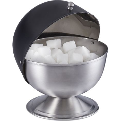 Relaxdays – Sucrier en acier inoxydable avec couvercle roulant – Boîte à sucre 15,5 x 14 cm – Design élégant noir et argenté – Pour bonbons et morceaux de sucre (1/5)