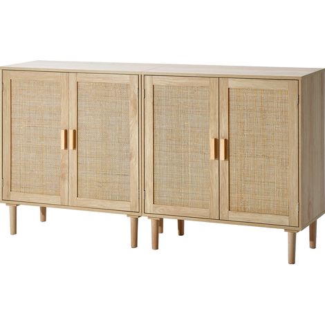 VEVOR Armoire en rotin, lot de 2, armoire de rangement en rotin avec 4 portes magnetiques et etageres reglables, commode en rotin polyvalente, buffet pour couloir, entree, naturel, 160 x 37,5 x 88 cm (1/5)