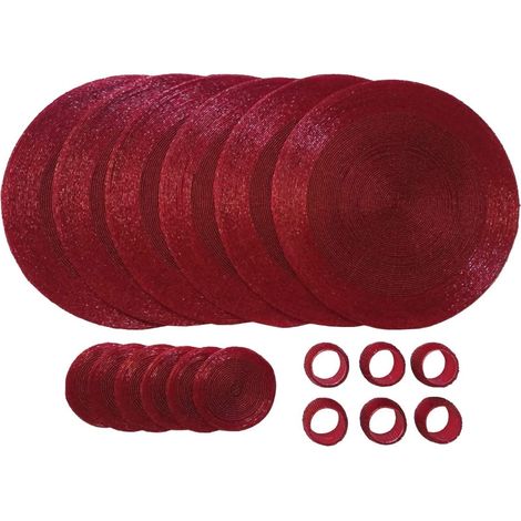 Ensemble de sous-Verres, Ronds de Serviette et Sets Table Ronds Perles Verre 18 Pièces, Rouge (1/5)