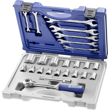 Facom – Coffret cliquet et douilles 1/2'' 25 pièces E032937 – Douilles 6 pans de 8 à 32 mm – 1 cliquet tête ronde – Rallonge 130 mm