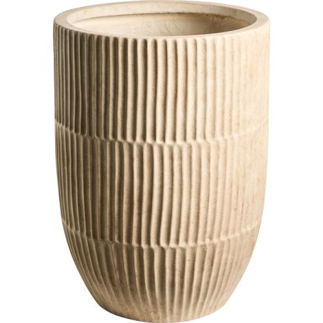 Maceta para exterior e interior de mezcla de arcilla y fibras redonda 36 x 36 x 50 cm alta pintada beige claro Poros (1/5)