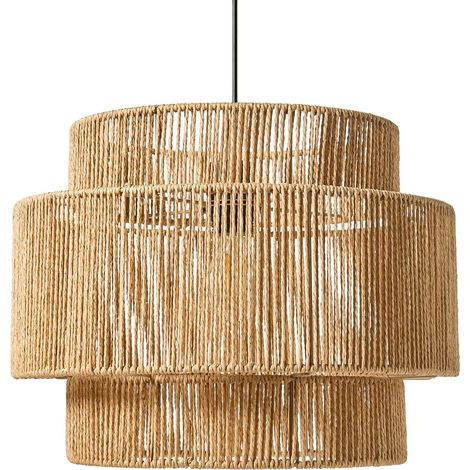 Lampada a sospensione Boho con paralume in corda di carta Luce da soffitto nero opaco naturale Wokiro