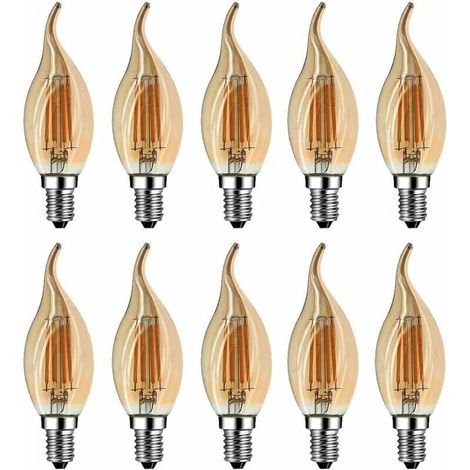 Ampoule LED Bougie E14 4W Équivalent 40W Blanc Chaud 2700K Flamme Encastrable Verre Marron IRC80 Lot de 10