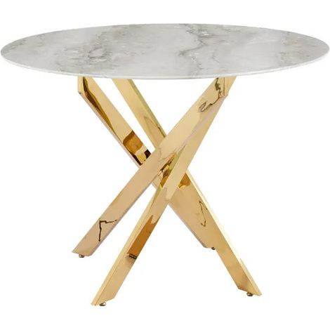 Table à manger ronde MARBRE GRIS JESSICA Gold 100 cm 4 couverts