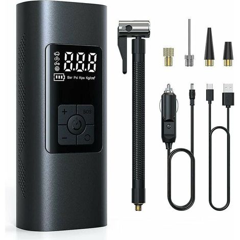 Inflador de neumáticos inalámbrico recargable con batería de 6000 mAh - Bomba de aire eléctrica portátil para automóvil y bicicleta, apagado automático. (1/4)