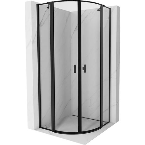 Mexen Mist Duschkabine halbrund schwenkbar 80 x 80 cm, schwarzer Rahmen, schwarz - 8A32-080-080-70-70 (1/5)