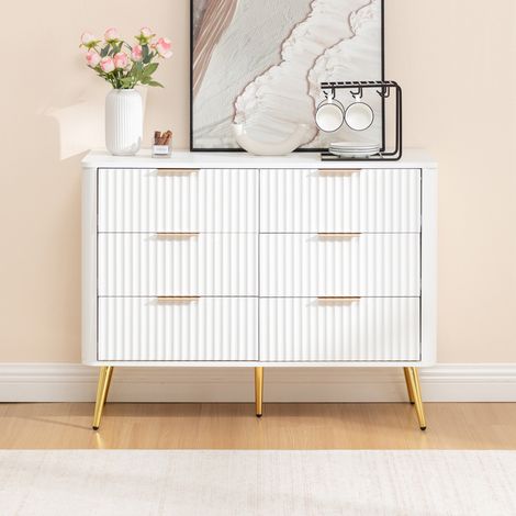 MEUBLIV Commode 6 tiroirs blanche 105x40x80 cm avec fermeture douce et pieds hauts (1/5)