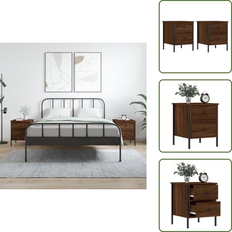 Nachttische 2 Stk. Braun Eichen-Optik 40x42x50 cm Holzwerkstoff - Industrieller Nachttisch - Holzwerkstoff Nachttisch - Eiche Optik Nachttisch - Wohnzimmer Tisch - Schlafzimmer Tisch (1/5)