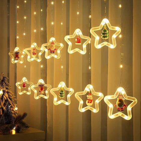 christmas Stars Curtain Light With Figurine, 3m Garland Curtain Light Window Indoor Usb Warm White, Christmas Decoration Window Light 3d Lights Be (1/4)