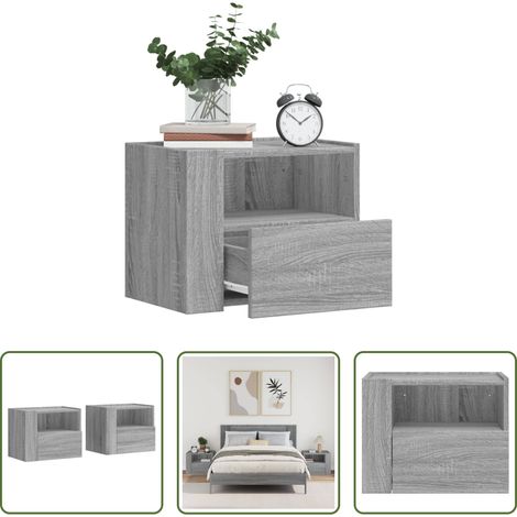 vidaXL Holz Nachttisch - Wand-Nachttische 2 Stk. Grau Sonoma 45x30x35 cm (1/5)
