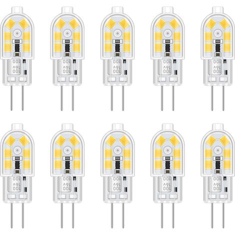Lot de 10 ampoules LED G4 2 W 12 V Blanc froid 6000 K 200 lm Remplacement pour spot halogène G4 10 W 20 W Intensité non variable Ampoule à culot à broches LED 12 V AC DC pour hotte aspirante (1/5)