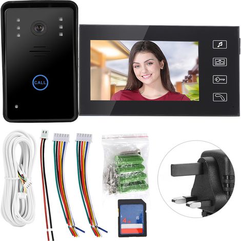 Sonnette vidéo avec écran TFT 7 pouces, système d'interphone de sécurité domestique, caméra de porte, alimentation 110-240V (prise UK) (1/5)