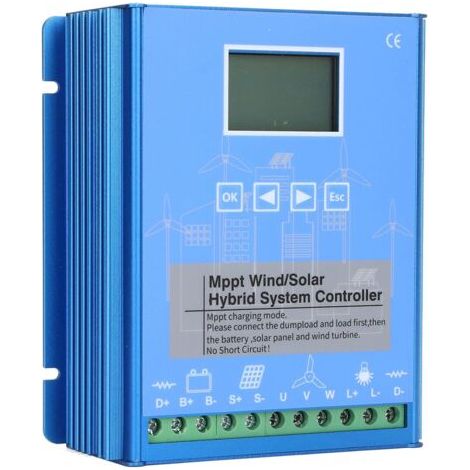 Contrôleur de charge hybride solaire éolien, 800W Wind 600W PV Solar, contrôleur de charge MPPT, identification automatique 12V 24V, avec écran LCD, pour éolienne, panneau solaire (1/5)